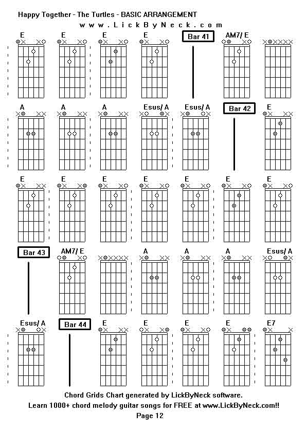 Chord Grids Chart of chord melody fingerstyle guitar song-Happy Together - The Turtles - BASIC ARRANGEMENT,generated by LickByNeck software.